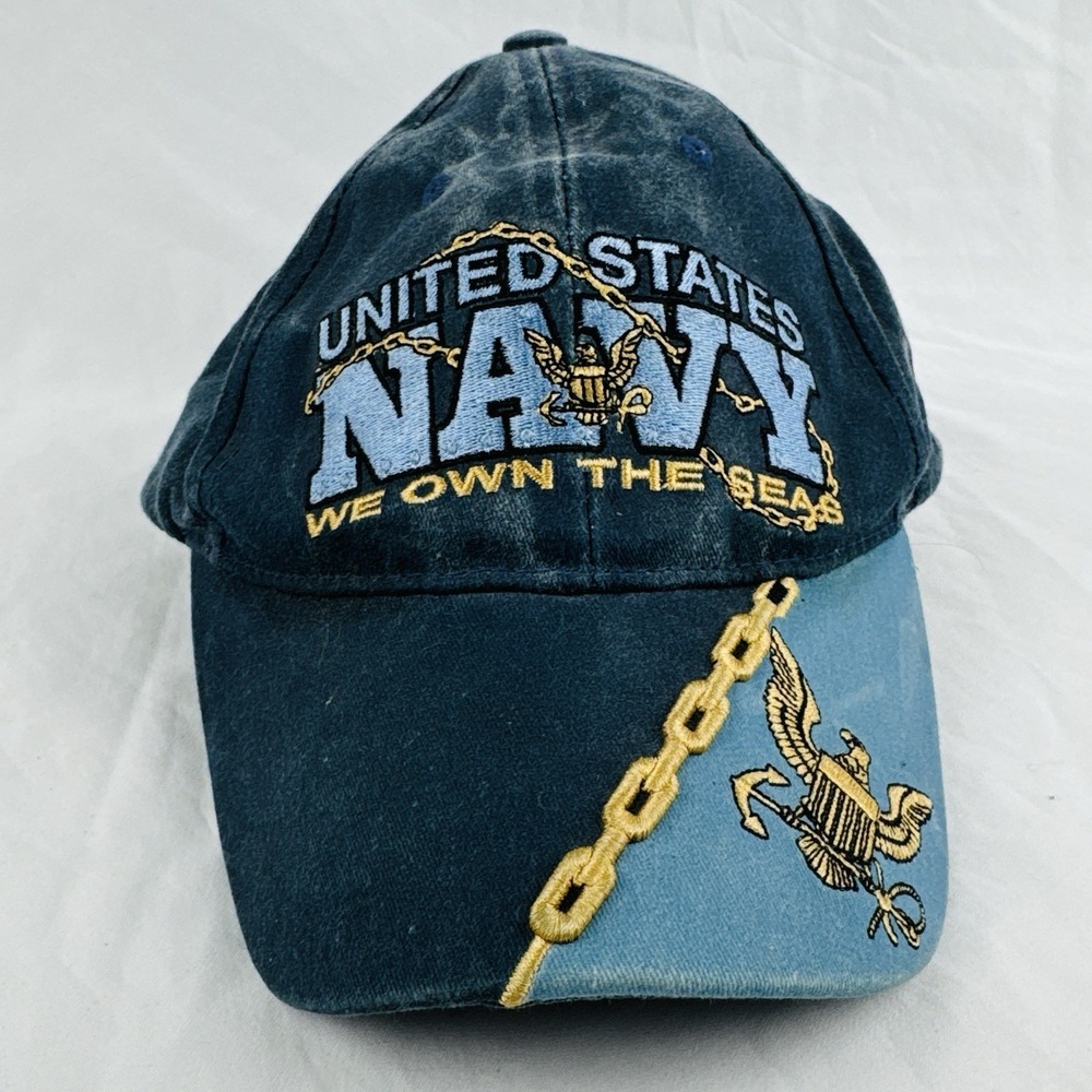 Vintage United States Navy We Own The Seas Strapback Hat Military Naval Cap